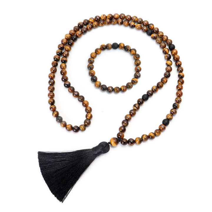 Pulsera de borlas con protección de ojo de tigre Mala de 108 Buddha Stones