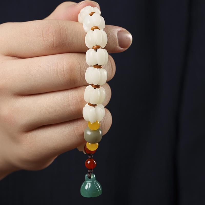 Semilla de Bodhi Natural, ágata roja, Bodhi, armonía tranquila, pulsera de loto con cuentas de calabaza grabadas
