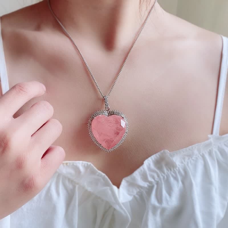 Colgante de collar con Buddha Stones, cristal de cuarzo rosa, amor, corazón, relaciones