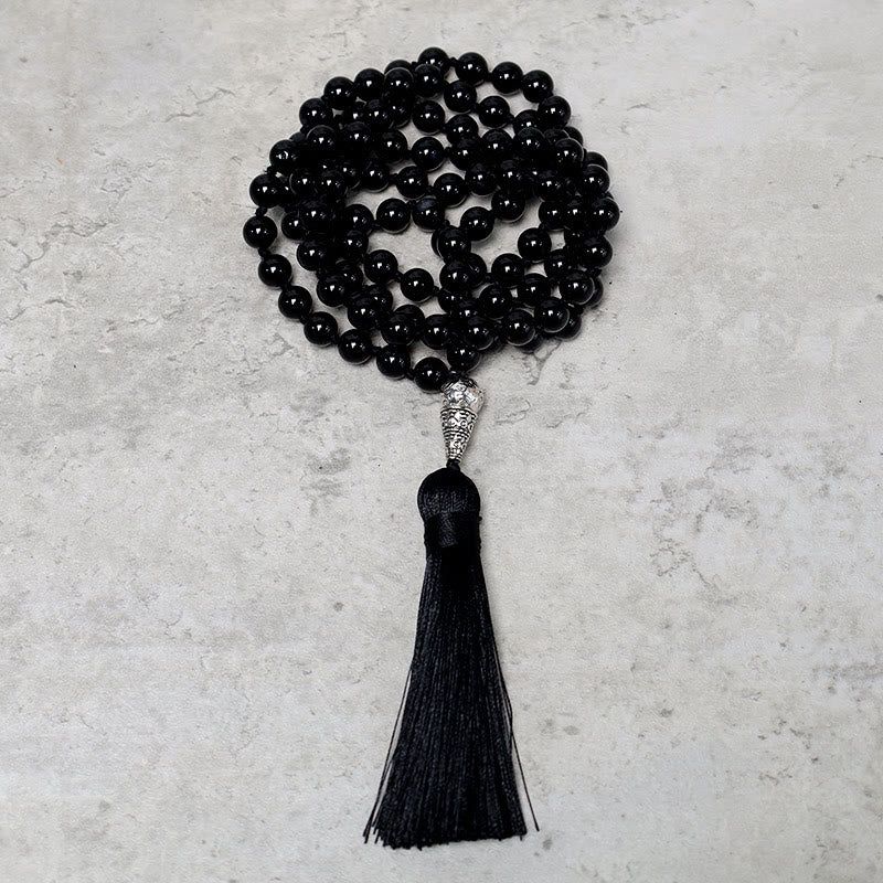 Buddha Stones 108 Mala cuentas de ónix negro Yoga meditación oración collar de cuentas