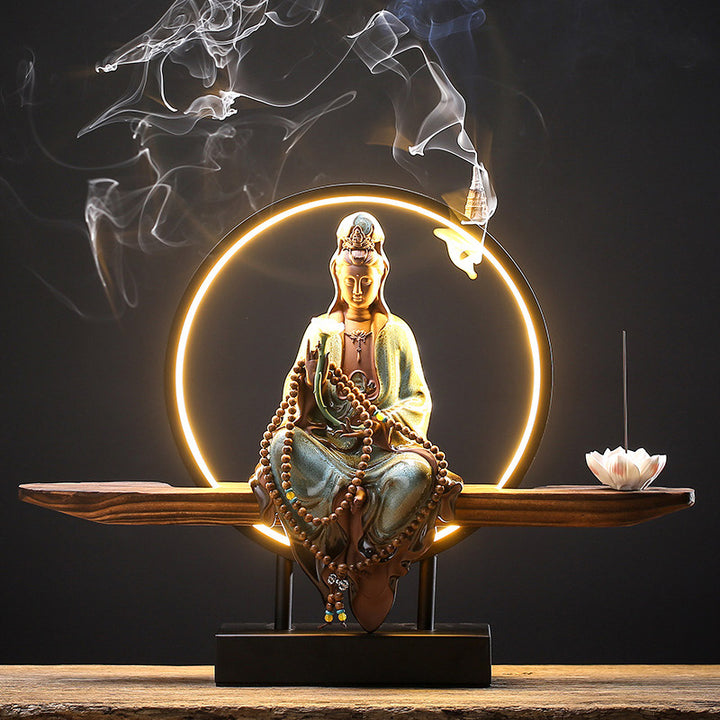 Buddha Stones Buda Avalokitesvara Cerámica Loto Relajación Quemador De Incienso Decoración