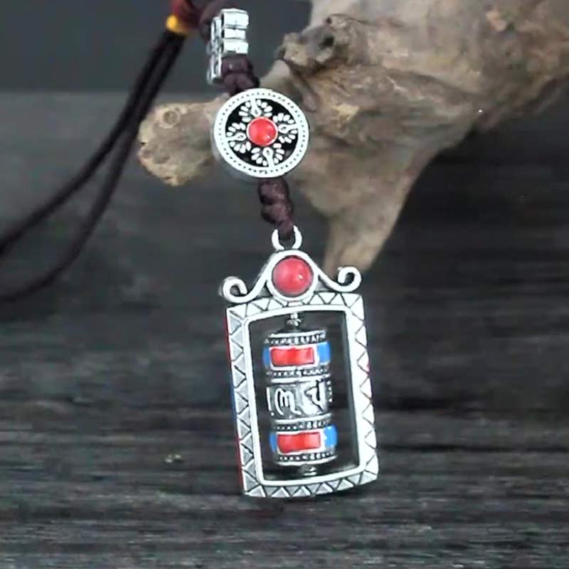 Seis palabras verdaderas rueda de oración rotación nudo bendición llavero decoración