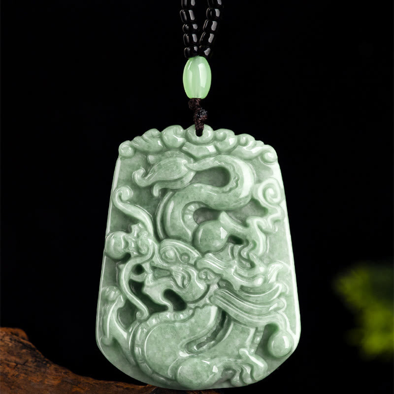 Buddha Stones Año del Dragón Dragón del Zodíaco Chino Colgante de Cadena de Cuentas de Protección de Jade