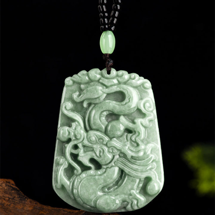 Buddha Stones Año del Dragón Dragón del Zodíaco Chino Colgante de Cadena de Cuentas de Protección de Jade