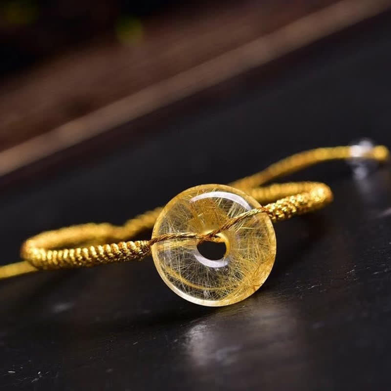 Pulsera trenzada de felicidad con hebilla de paz y citrino redondo