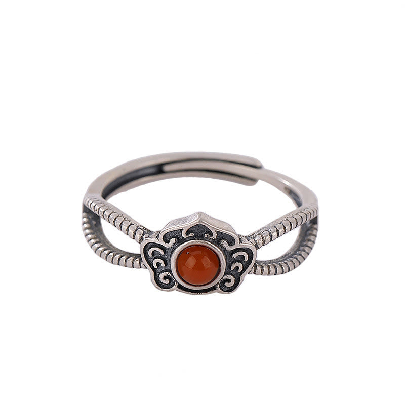 Anillo de pensamiento lógico con cuentas de ágata roja de plata de ley 925 con Buddha Stones