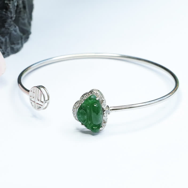 Pulsera de la suerte de jade de Buda sonriente de plata de ley 925 con Buddha Stones