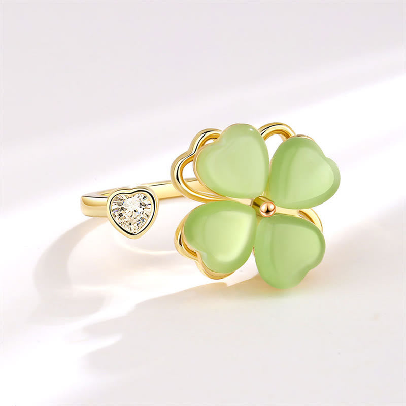 Anillo giratorio de amor con circonitas, trébol de cuatro hojas, ojo de gato, Buddha Stones