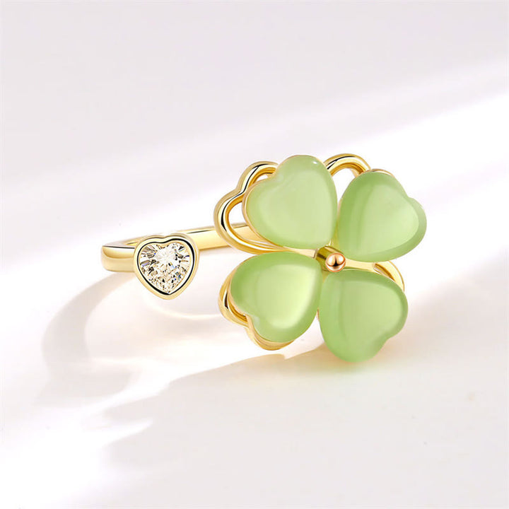Anillo giratorio de amor con circonitas, trébol de cuatro hojas, ojo de gato, Buddha Stones