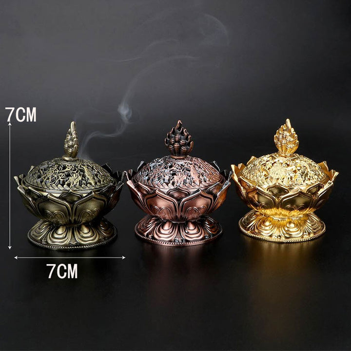 Quemador de incienso purificador en forma de loto tibetano con Buddha Stones