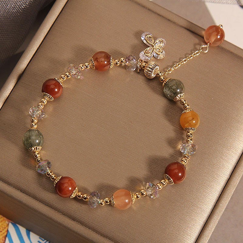 Pulsera con dije de mariposa de Cuarzo rutilado, cristal de arco iris, Fu Lu Shou Natural, Buddha Stones