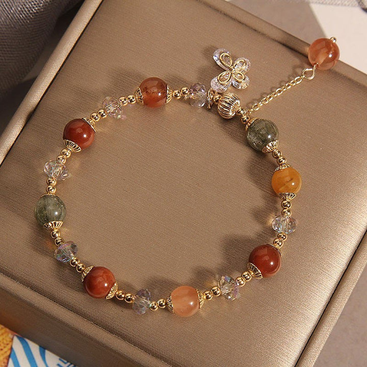 Pulsera con dije de mariposa de Cuarzo rutilado, cristal de arco iris, Fu Lu Shou Natural, Buddha Stones