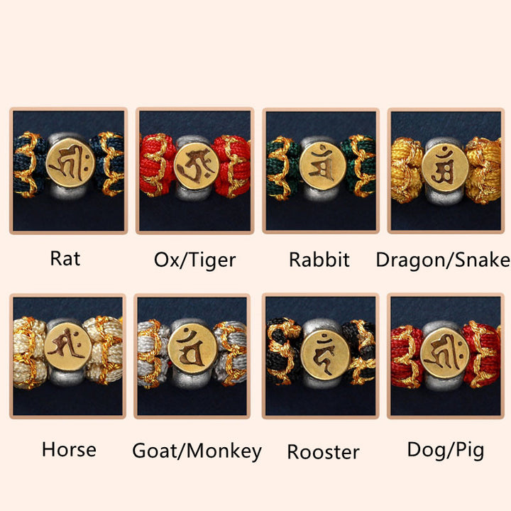 Pulsera de hilo trenzado de la suerte de plata con Buda natal del zodiaco chino de Buddha Stones