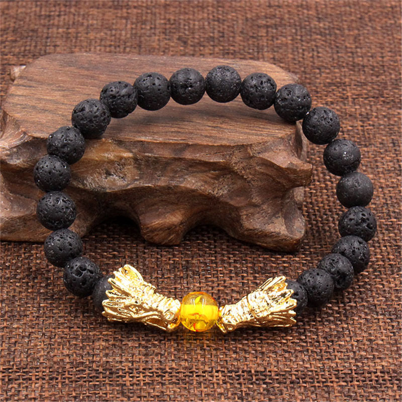 Pulsera con cuentas de bendición de dragón de roca de lava, turquesa blanca, Buddha Stones - image 17