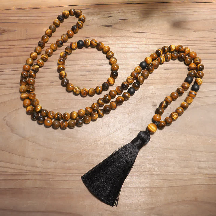 Pulsera de borlas con protección de ojo de tigre Mala de 108 Buddha Stones