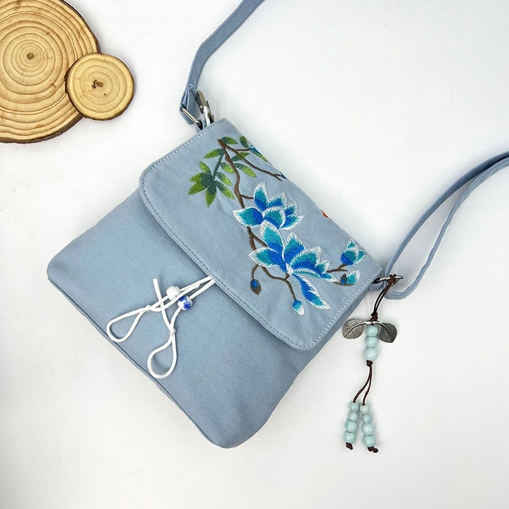 Buddha Stones Camelia bordada Epiphyllum Gardenia Sakura Flores Bolso bandolera Bolso de hombro Bolso para teléfono móvil