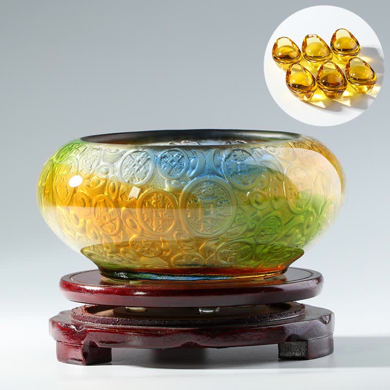 Cuenco del tesoro de cristal Liuli hecho a mano, lingotes, pieza de arte, decoración del hogar