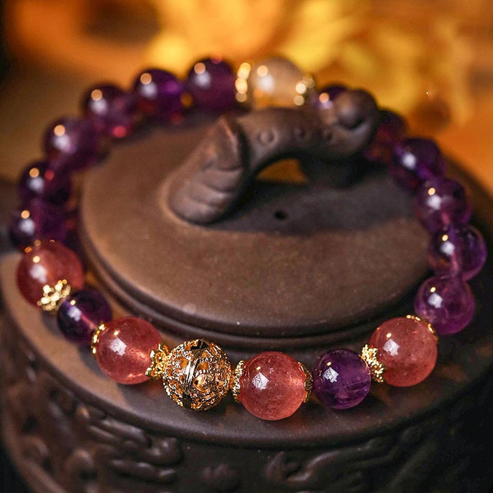 Pulsera de protección de prosperidad de cuarzo rutilado con amatista citrino natural de Buddha Stones