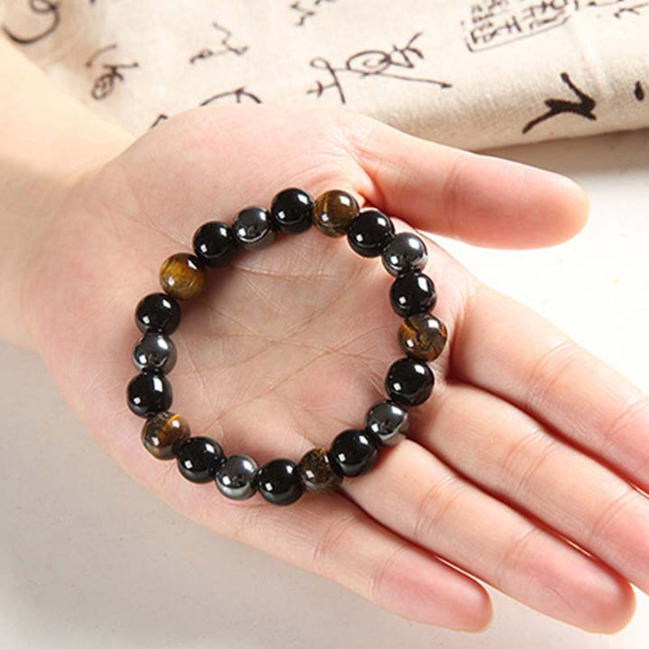 Juego de collar y pulsera de ojo de tigre tibetano con Buddha Stones