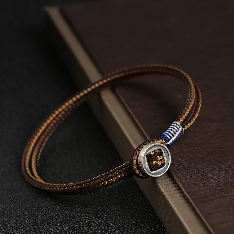 Pulsera de hilo de tejido de protección de botón hecha a mano de plata de ley 925 con Buddha Stones