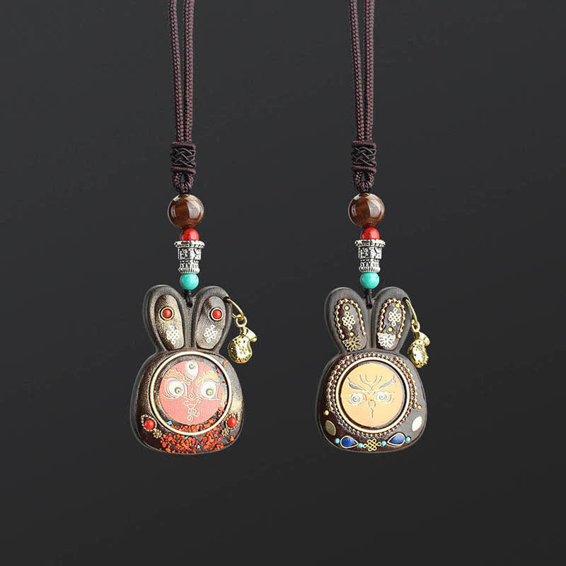 Colgante de collar Thangka de cinco dioses de la riqueza de ébano del Tíbet