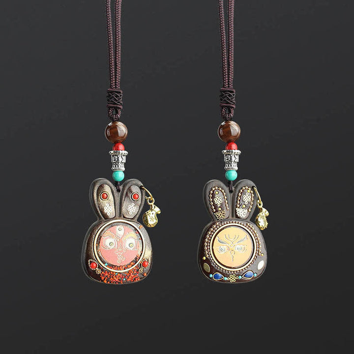 Colgante de collar Thangka de cinco dioses de la riqueza de ébano del Tíbet