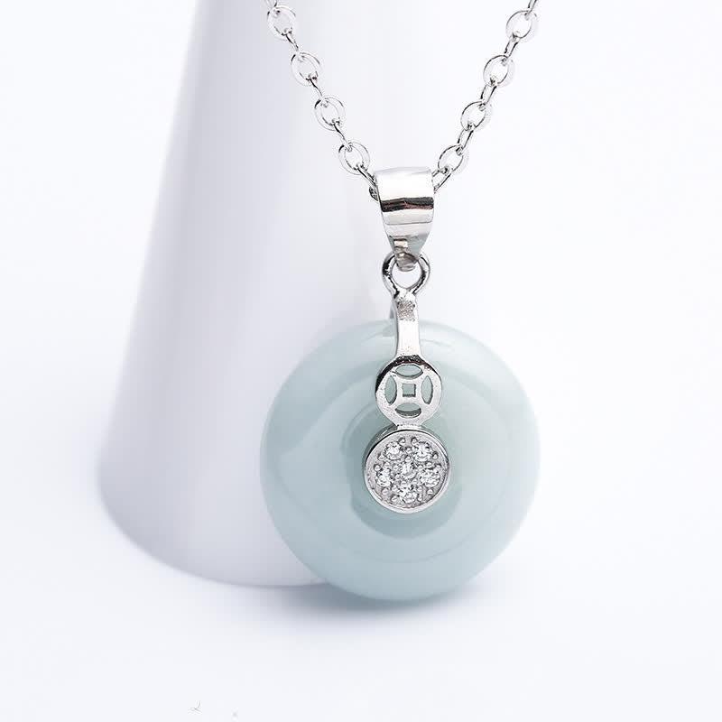 Colgante de plata de ley 925 con hebilla de la paz, moneda de jade, suerte