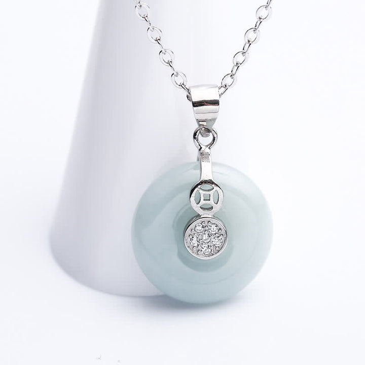 Colgante de plata de ley 925 con hebilla de la paz, moneda de jade, suerte