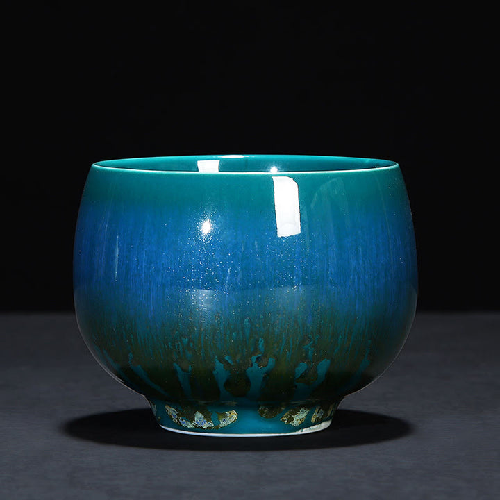 Taza de té de cerámica con cambio de horno de esmalte Jianzhan chino , Buddha Stones, taza de té Tenmoku Kung Fu