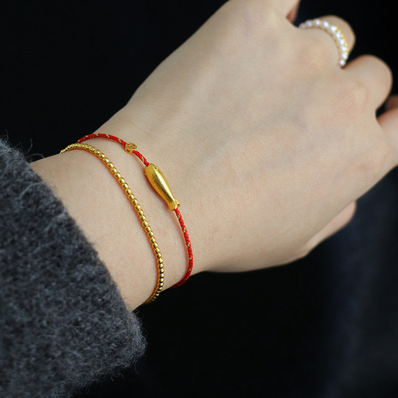 Pulsera trenzada de la suerte y la riqueza de los peces Koi chapada en oro de 14 quilates con Buddha Stones