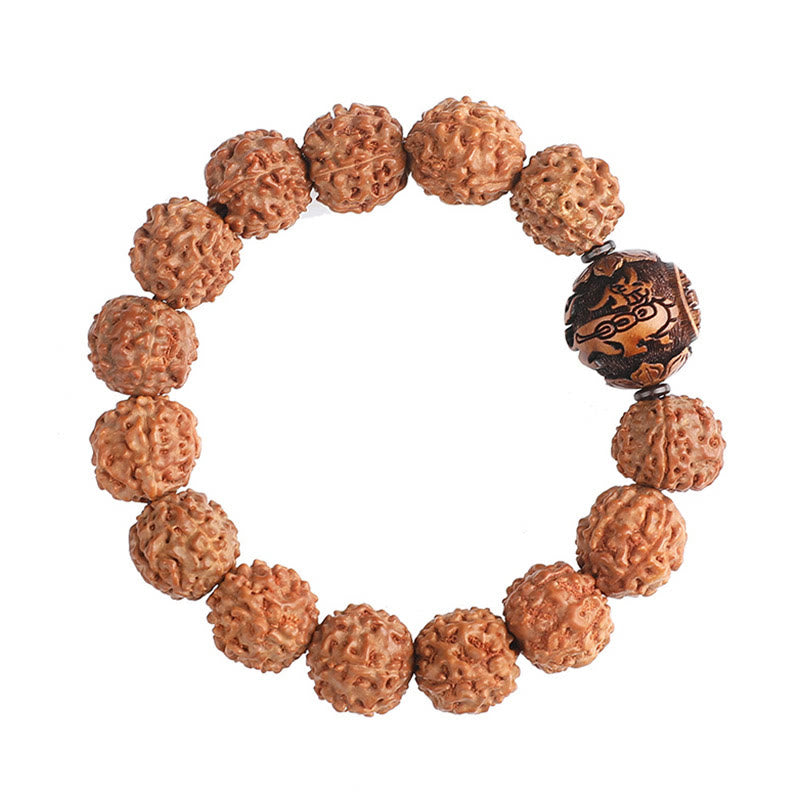 Pulsera de la suerte de la riqueza de la moneda de cobre de PiXiu de la semilla de Bodhi de Rudraksha del Tíbet con Buddha Stones