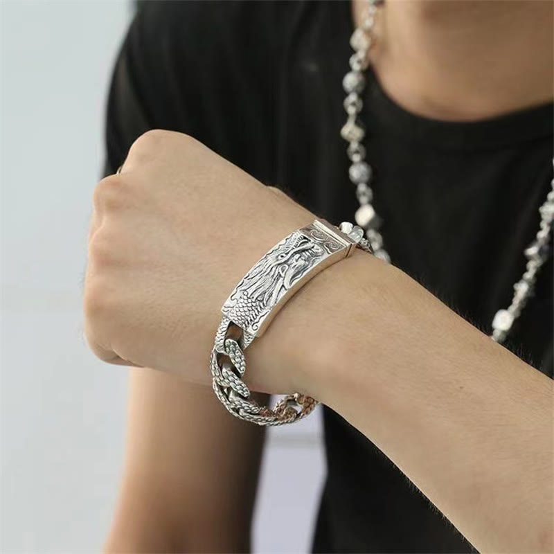 Pulsera de protección grabada con patrón de escala de dragón retro de Buddha Stones