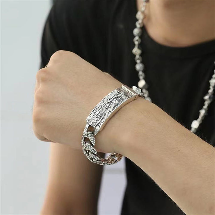 Pulsera de protección grabada con patrón de escala de dragón retro de Buddha Stones