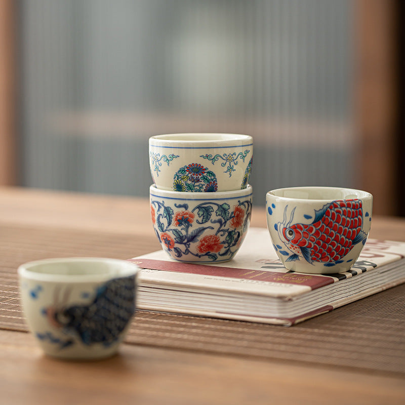 Taza de té de Buddha Stones, pez Koi, Arowana, peonía, girasol, taza de té de Kung Fu, 60ml