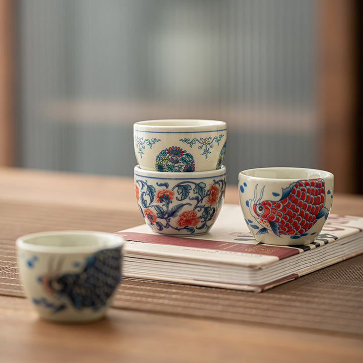 Taza de té de Buddha Stones, pez Koi, Arowana, peonía, girasol, taza de té de Kung Fu, 60ml