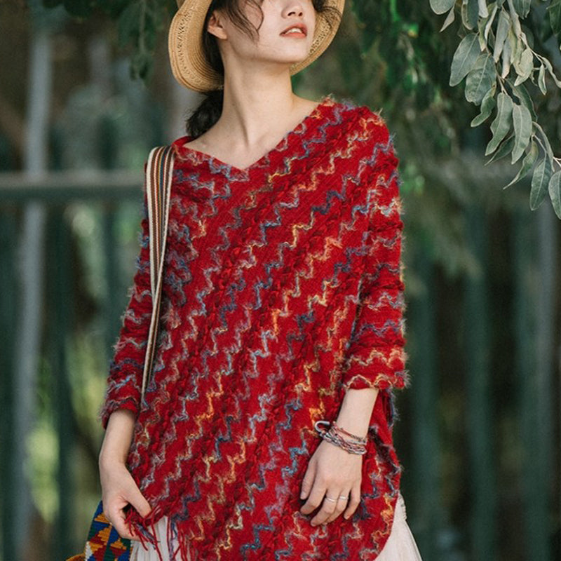 Buddha Stones tibetano colorido chal a rayas borlas jersey invierno acogedor viaje bufanda abrigo