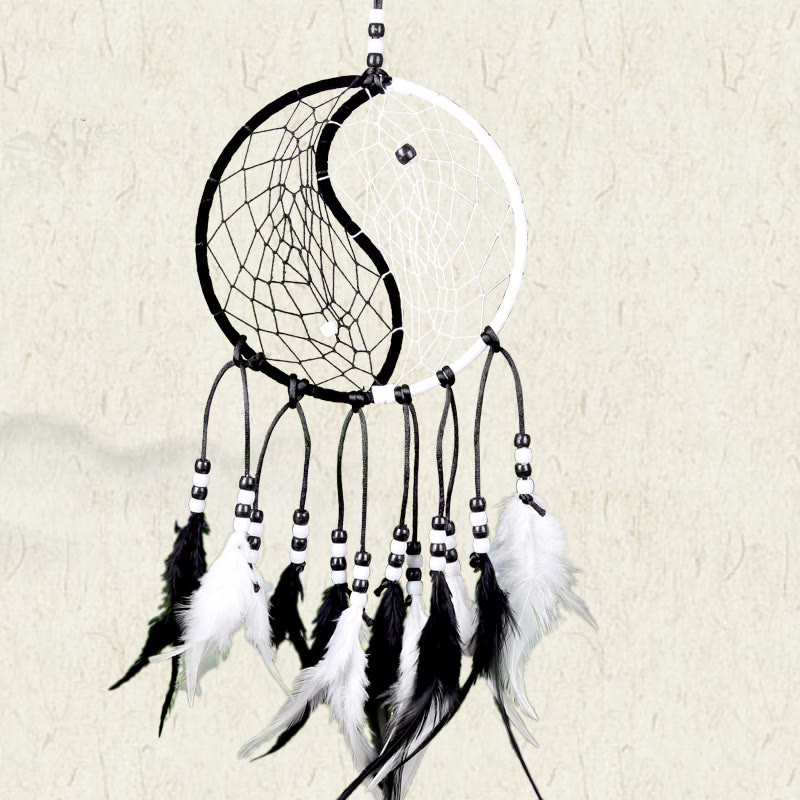 Atrapasueños Yin Yang, red circular con plumas, decoración de equilibrio