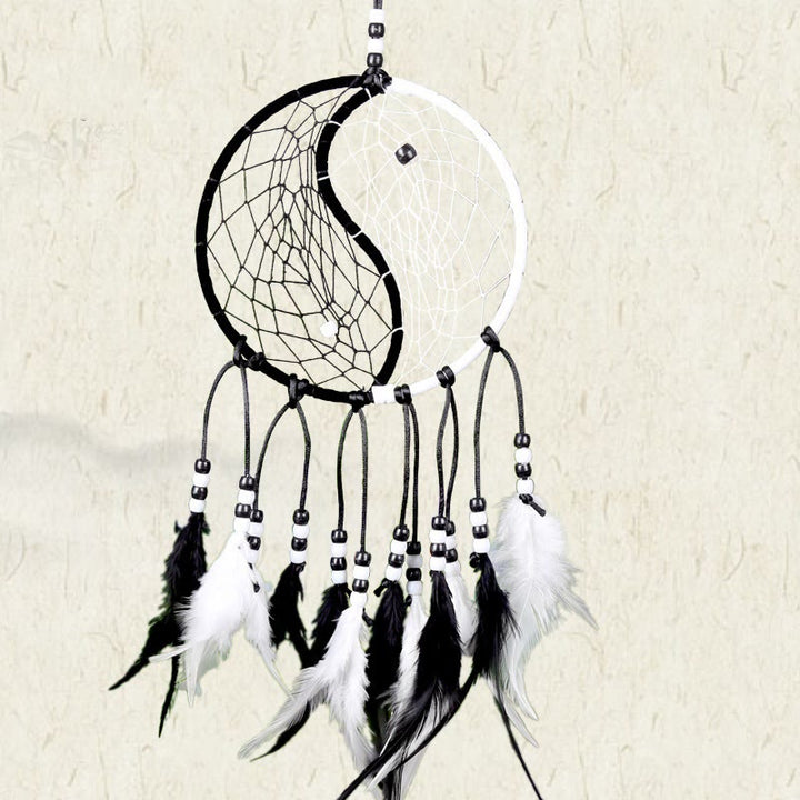 Atrapasueños Yin Yang, red circular con plumas, decoración de equilibrio