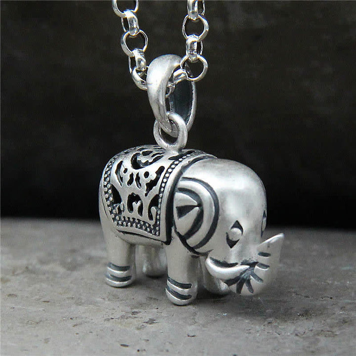 Colgante de collar de fuerza de elefante de plata de ley 990 con Buddha Stones