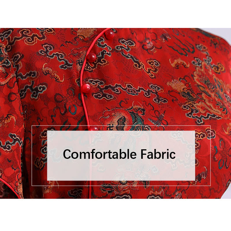 Vestido Cheongsam con estampado de hojas y nubes propicias vintage de Buddha Stones vestido Qipao para mujer - image 7