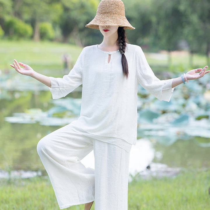 Conjunto de ropa de práctica matutina espiritual Zen para meditación y oración de Tai Chi, conjunto para mujer - image 8