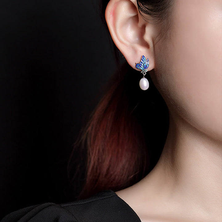 Collar con colgante y pendientes de plata de ley 925 con Buddha Stones , perlas y mariposas
