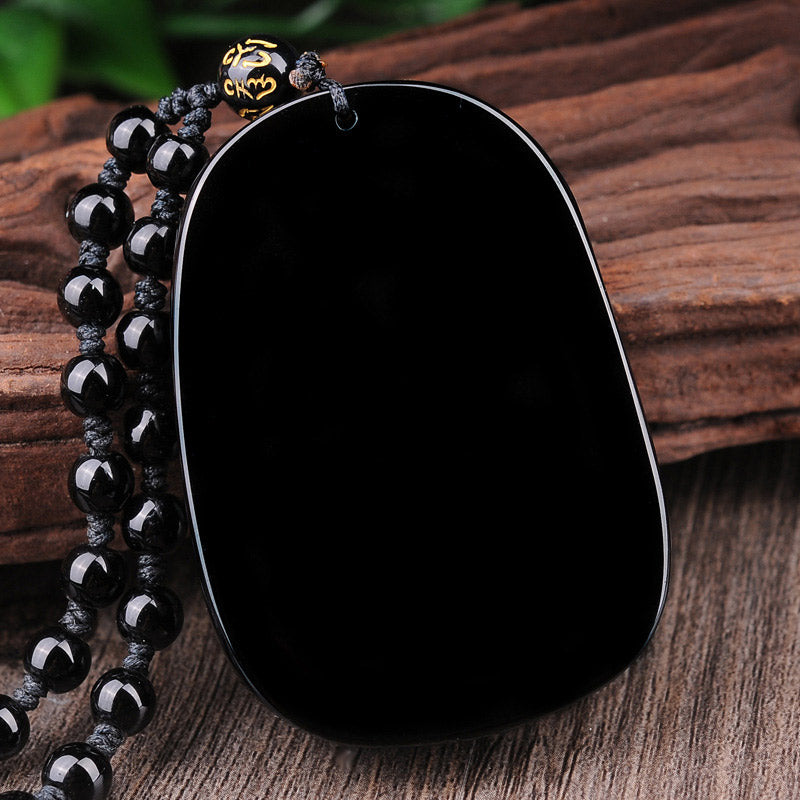Collar con colgante de cumplimiento de dragón de piedra de obsidiana negra de Buddha Stones - image 5