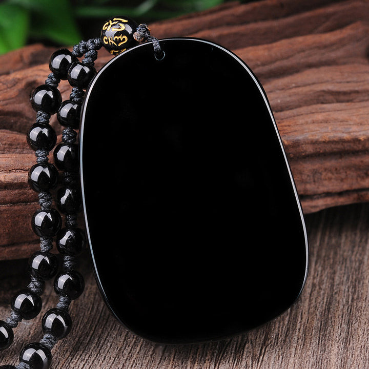 Collar con colgante de cumplimiento de dragón de piedra de obsidiana negra de Buddha Stones - image 5