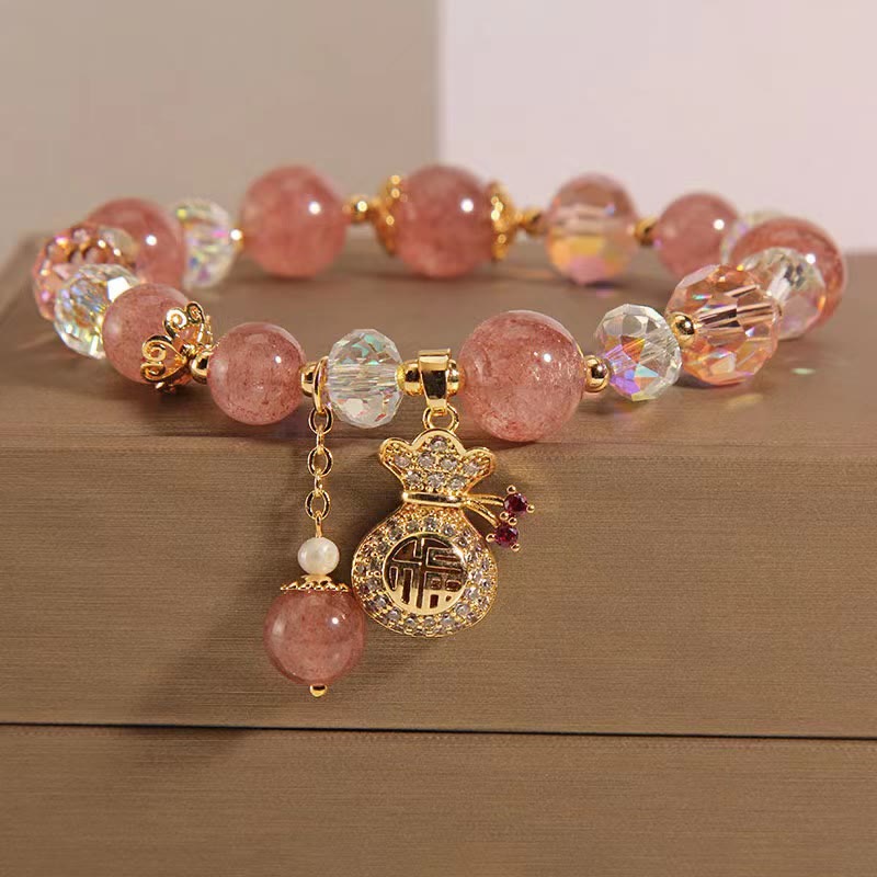 Pulsera positiva con dije para bolsa de dinero con cristal de cuarzo fresa Natural y Buddha Stones - image 1