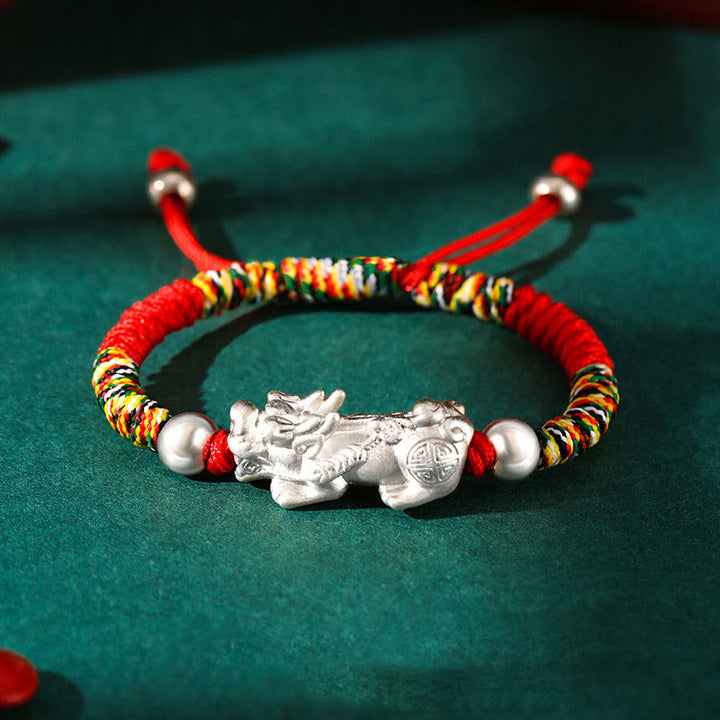 Pulsera de plata de ley 999 con Buddha Stones PiXiu Wealth King Kong con nudo trenzado para niños - PiXiu de plata de ley 999 - Cuerda de colores (tamaño de la pulsera: 12 + 4 cm) - image 10