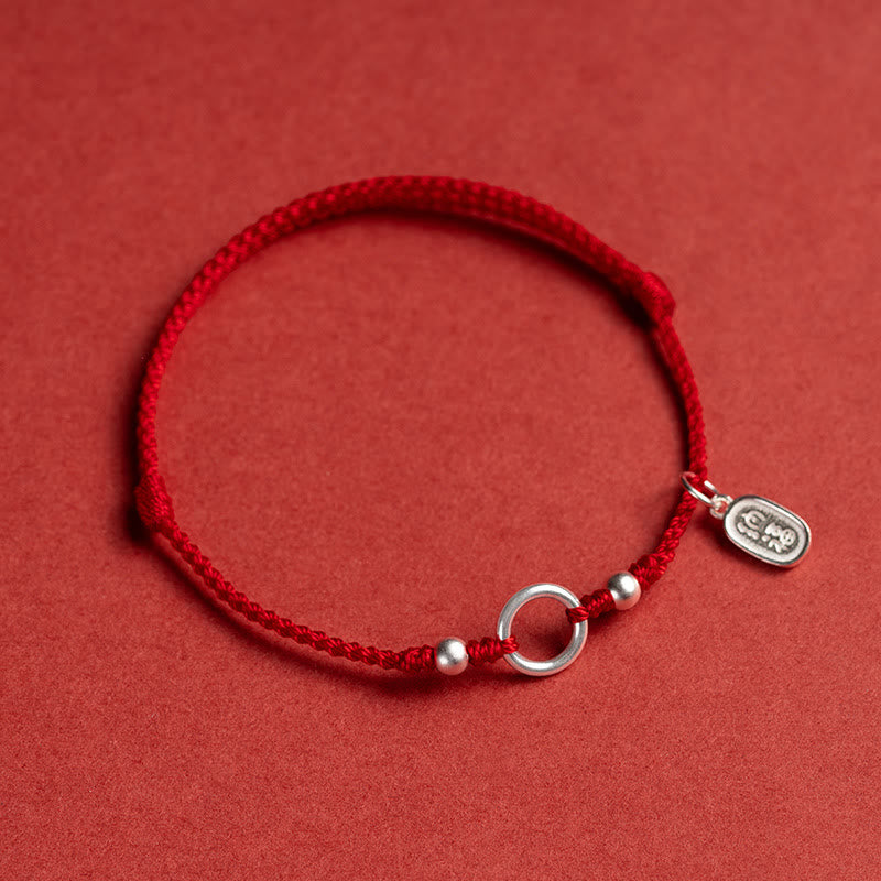Pulsera de hilo rojo con hebilla de loto, paz, alegría, suerte, fortuna, plata de ley 925 , Buddha Stones
