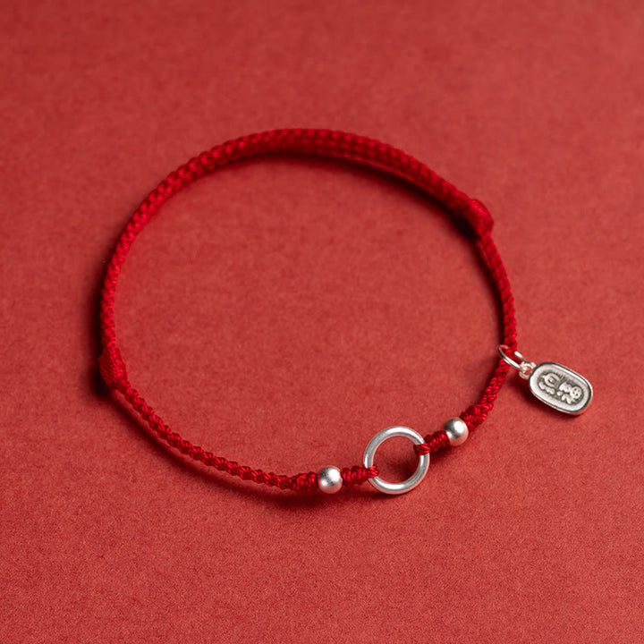 Pulsera de hilo rojo con hebilla de loto, paz, alegría, suerte, fortuna, plata de ley 925 , Buddha Stones
