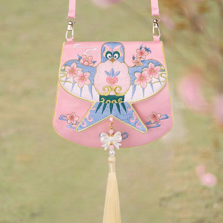 Buddha Stones suerte bordado loto Koi pez conejo flor Hanfu bolso bandolera bolso de hombro - Flor de cometa rosa - image 26