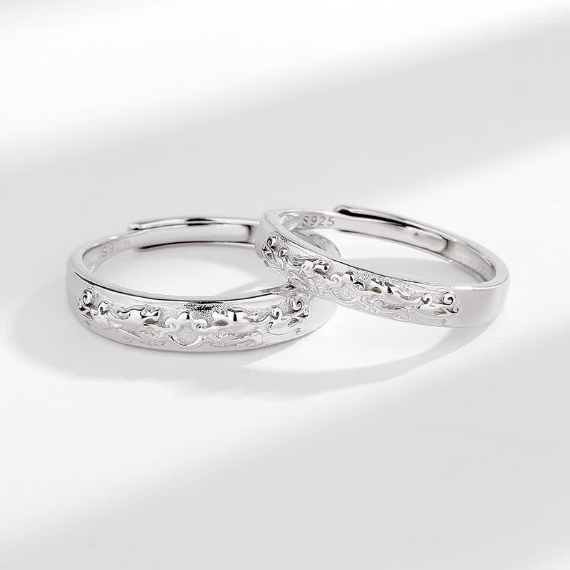 Anillo de pareja ajustable PiXiu Balance de plata de ley 925 con Buddha Stones